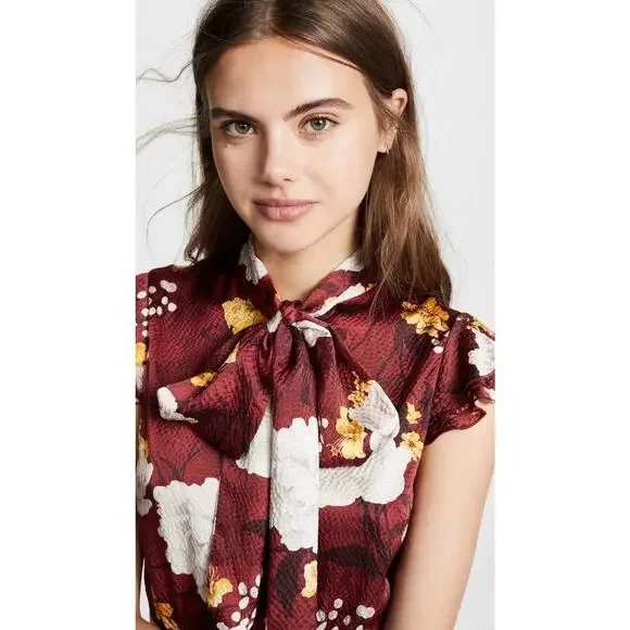 Alice + Olivia Lashay Tie Neck Ruffle Silk Mini Dress Floral Size 8 - Picture 4 of 12